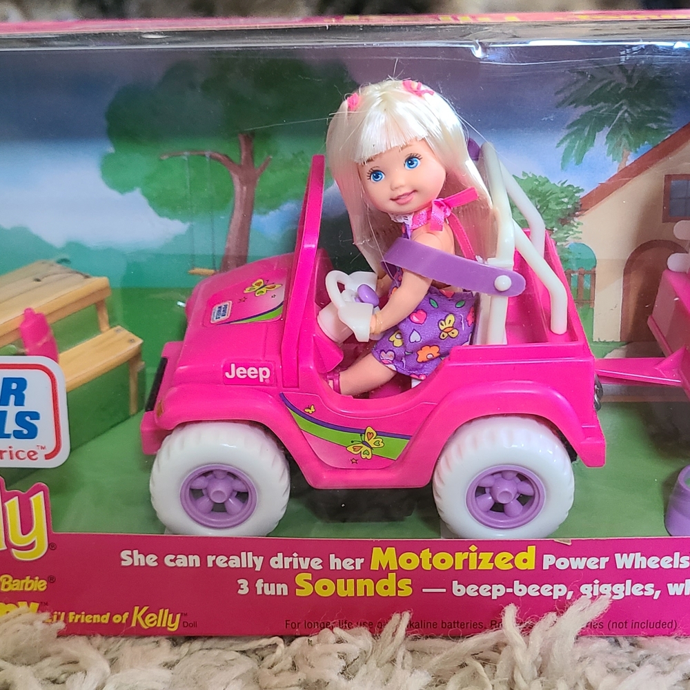 Barbie Pink Powerwheels Jeep with Kelly And Tommy